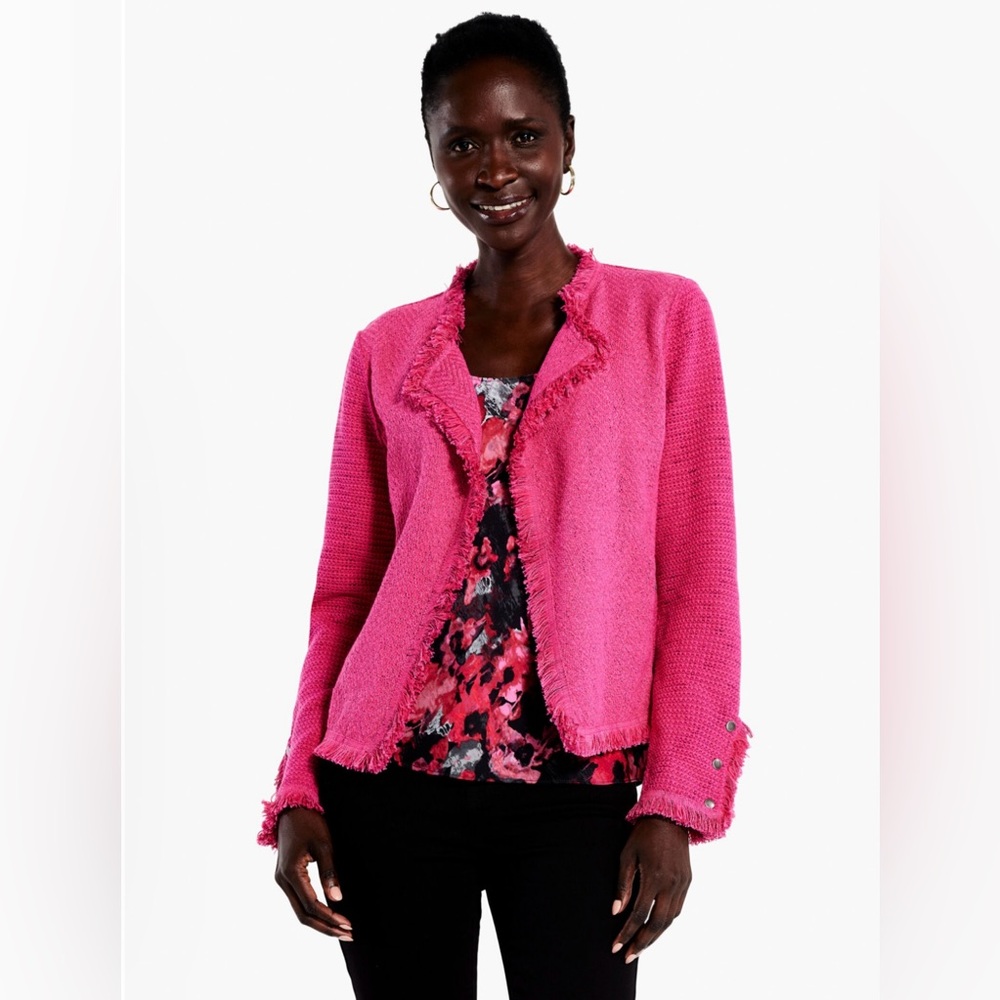 NIC+ZOE Fringe Jacket in Charged Pink Size Petite Medium